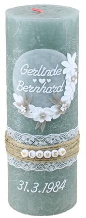 Cerziies® Hochzeitskerze Rustik Nadja und Pablo mit Namen und Datum, individuell und handverziert 1944