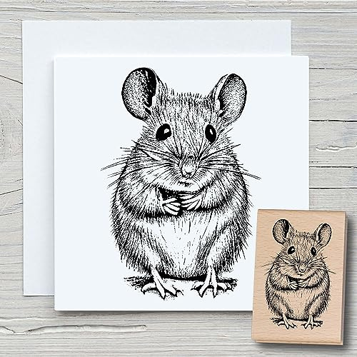 NEWSTAMPS Stempel Maus Motivstempel groß aus Holz & Gummi zum Karten und Geschenke basteln, Holzstempel für Tiere, Tierstempel, Scrapbook, Textilstempel, Deko, Kinder