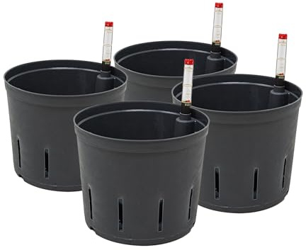 Leni Kulturtopf Set mit Wasserstandsanzeiger Ø 15 cm H 12 cm 4er-Pack rund | für Hydrokultur-Systeme, aus langlebigem Kunststoff, Größen 5-32 cm zur Wahl