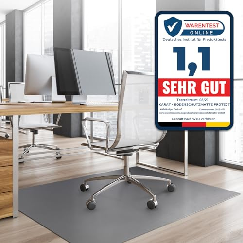 KARAT Bodenschutzmatte für Hartböden - Neo - Fußbodenschutz Schutzmatte Bürostuhl für Parkett Laminat Bodenmatte Bürostuhl - Stärke: 1,5 mm (Dunkelgrau, 114 x 200 cm)