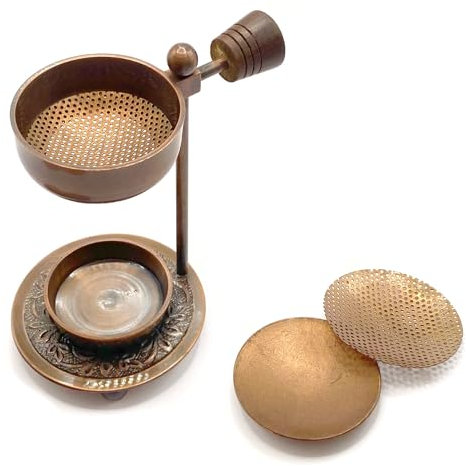 Farbenwald Weihrauchbrenner, höhenverstellbar, zum Räuchern von Harzen, Hölzern und Blättern, mit Extrasieb (Kupfer)