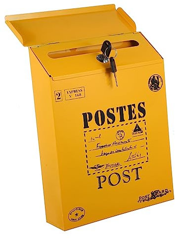 Rétro Boîte aux Lettres Jaune en Fer, Murale, Verrouillable