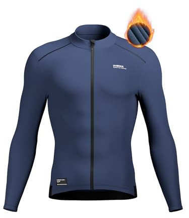 INBIKE Maglia Ciclismo Invernale Uomo Giacca Ciclismo in Pile Giacca Bici da Strada Antivento Termico Silm Fit per MTB Bici Running e Vita Quotidiana Blu,M