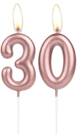 Sparkling Light Rose Gold 30th Birthday Number Candle, Rose Gold Number 30 Cake Candle, Birthday Cake Topper Cupcake Girl Boy, Wedding Anniversary Decoration