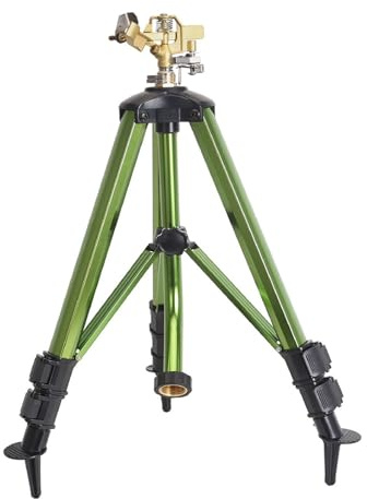 Heavy-Duty Brass Impact Sprinkler on Tripod Base, 360 Degree, 50 Feet Large Area Coverage Yard Sprinkler, Adjustable Water Sprinkler，3/4 Inch Connector Extension Legs Flip Locks