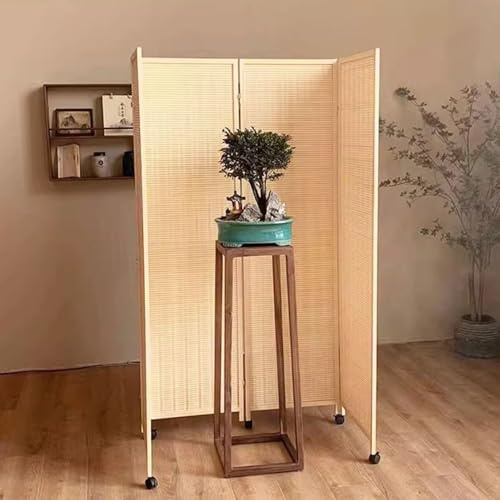 Separe per Interni Divisorio per Paravento Pieghevole Tessuto a Mano, Divisorio con Barriera Privacy Incernierato con Ruote, Separazione Decorativa Dello Spazio Domestico in Legno e Bambù(40x180cm(15
