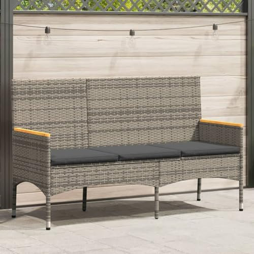 Homgoday Gartenbank 3-Sitzer mit Kissen Sitzbank Balkonbank Ruhebank Terrassenbank Parkbank Relaxbank Gartenmöbel Bänke für Garten Terrasse Balkon Grau Poly Rattan