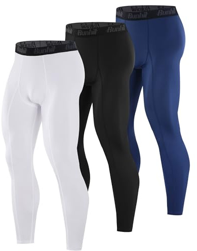 Runhit 3 Pack Compression Pants Men Running Tights Workout Leggings Athletic Base Layer Pants for Sports Basketball Black+White+Navy Blue XL