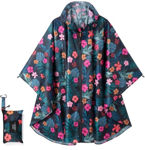 COLFEZY Regenponcho Damen/Herren Outdoor Jacket – Wasserdicht, Leicht & Packbar für Wandern, Camping Mit Kapuze und Taschen (DE/NL/SE/PL, Alphanumerisch, XS, 3XL, Regular, Regular, Blütenzeit)
