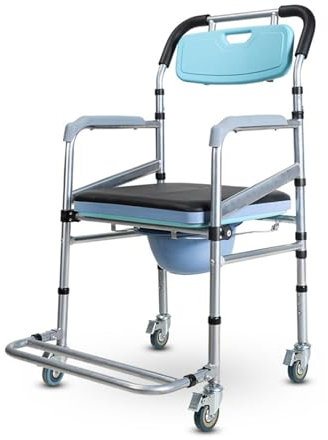Toilettenstuhl Für Senioren Mit Rollen,Toilettenrollstuhl Höhenverstellbar,Nachtstuhl Für Senioren,Duschstuhl Mit Rollen Für Behinderte,WC-Stuhl Toilettenstuhl Fahrbar With Arms