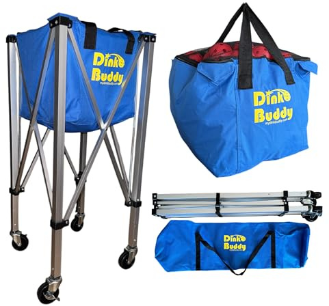 Dink Buddy Pickleball Hopper with Wheels – Portable Ball Caddy – Pickleball Basket Holds 110 Balls – Tennis Hopper with Wheels