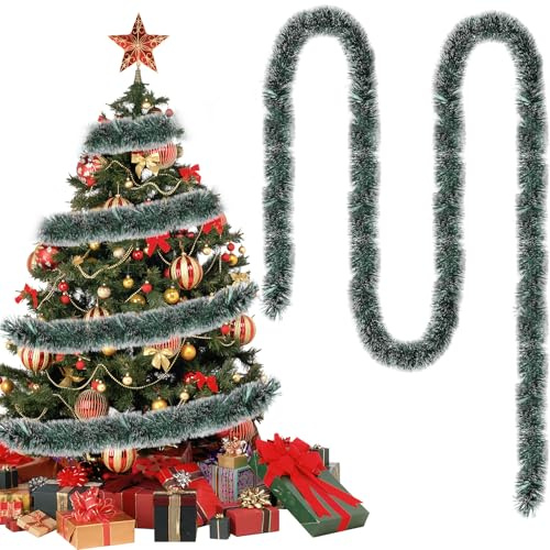 Kinwers Girlande Weihnachten,10m Weihnachtsgirlande Outdoor Weihnachtsbaum Simulation Schneeflocken,für die Dekoration Winterferien