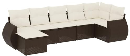 vidaXL Garten Sofagarnitur mit Kissen 7-TLG., Gartenmöbel Gartengarnitur, Sitzgruppe Sitzgarnitur, Lounge Sofa Garnitur Terrasse, Braun Poly Rattan