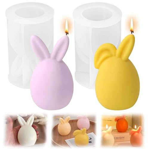 2 Stück 3D Osterhase Kerzenformen Ostern Kaninchen Silikonform 3D Osterhase Silikonform Hochwertiges Silikon sicher und ungiftig für Ostergeschenke Tortendeko Seife für Epoxid-Anfänger und Heimwerker
