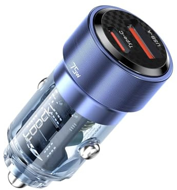 TOOCKI - Double Prise USB 75W, 1x USB-A et 1x USB-C PD 45W, pour Prise 12V/24V Voiture, Design Transparent, Charge Protégée, Compatible iPhone, Samsung, iPad, MacBook, Galaxy, Nintendo Switch
