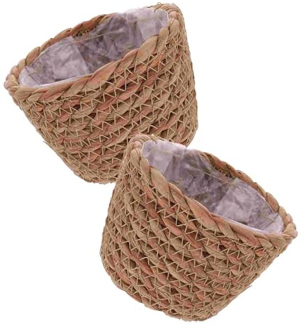 AHIOJEGX Cache Pot en Osier Pot de Fleurs en Paille, 3 pièces, Panier tissé for Plantes, jardinières avec paniers à Doublure, Panier d'intérieur(13.00X13.00X9.00CM)
