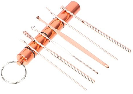Ipetboom Stainless Steel Ear Wax Tools Set 6pcs Portable Aluminum Alloy Sealed Case Rose Gold Ear Cleaning Supplies for Safe Gentle Adult Earwax Removal