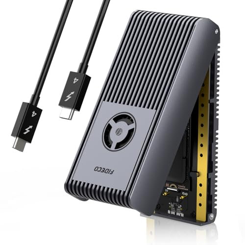 FIDECO 40Gbps M.2 NVMe Gehäuse, USB4 NVMe SSD Gehäuse, Aluminium SSD Gehäuse mit Kühlventilator, Unterstützt UASP und Trim, Kompatibel mit Thunderbolt USB4/3.2/3.1/3.0, Sandwich-Design
