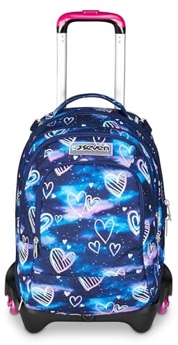 Seven Trolley Scuola Jack 3 Ruote Detach, Viola Fucsia, Zaino Con Carrello Sganciabile 37 L, Tasca Borraccia, Zainetto Staccabile, Zaino Grande, Per Elementare e Media, Trolley Bambina