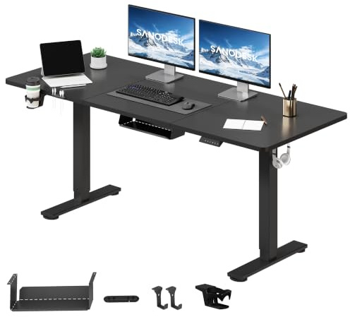 SANODESK Höhenverstellbarer Schreibtisch elektrisch 160x60 cm | mit Memory-Funktion, Elektrischer Steh-Sitz Tisch für Heimbüro, Ergonomischer Computertisch mit Modernem Design (Schwarz)