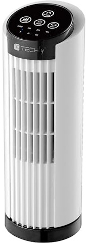 Techly 621642 Mini Ventilatore a Torre 13 3 velocità con Interruttore Touch Oscillazione 70° e Timer Bianco