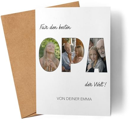 Kiddle-Design Opa Karte Personalisiert, Fotokarte Bester Opa der Welt Geburtstagskarte mit eigenem Foto und Text, Glückwunschkarte Opi Vatertag, Geburtstag Weihnachten, Bonusopa Karte