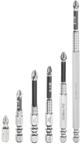 sourcing map 6pcs #2 Anti Slip Phillips Impact Screwdriver Bit PH2 1/4 Hex Shank 1+2+2.6+2.8+3.5+6 Magnetic Cross Head Drill Bits Chrome Plated S2 Steel Screw Driver Power Electric Tools