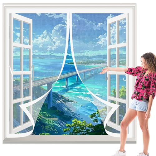 Cortina Mosquitera Magnetica 53 x 82 cm Cierre Automático, Fácil de Instalar, Protección Contra Insectos Cortina Termica Ventana para Múltiples Tipos de Ventana, Blanco