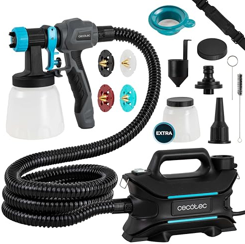 Cecotec Équipement de Pulvérisation de Peinture PerfectPaint 800 EasyGo avec 800W de Puissance, Précision de 18kPa, Inclut 4 Buses, 2 Conteneurs de 1200ml, Sangle Incluse, Débit Maximum de 1000ml/min