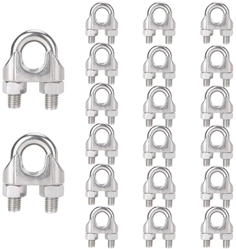 LIMEOW 20 st 5 mm ståltrådklämmor, spännlina torkställning, trådspännare, lämplig för fastsättning av stålkablar och ståltrådar, lämplig för ståltrådar 5 mm diameter (M5)