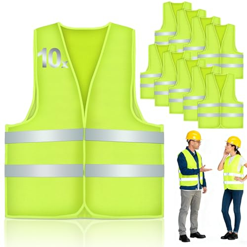 Mkitnvy 10 Pezzi Gilet Catarifrangente, Gilet Rifrangente, di Sicurezza, Giubbotti di Sicurezz Antiforatura, Alta visibilità, per Auto Moto Bici Jogging