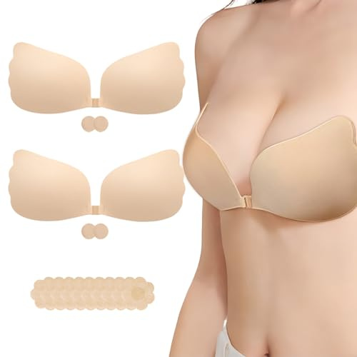 AWSOLAR 2 Pack Sticky Bra, Strapless Bras for Women, Strapless Push Up Bra Skin