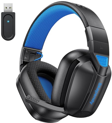 Skapendy VK80 2.4GHz Wireless Gaming Headset for PC Low Latency,50+Hr Battery Bluetooth Gaming Headphones,Stereo Sound Headset for Switch with Noise Canceling Mic,Matte,light black blue