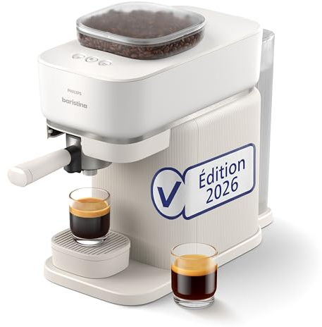 Philips Baristina Espressomaschine, Automatisches Mahlen, Tampen & Brühen, 16 Bar, Espresso, Café Crema, Kompakte Größe, Naturweiß mit weißem Siebträger, Kaffeemaschine mit Mahlwerk (BAR305/00)