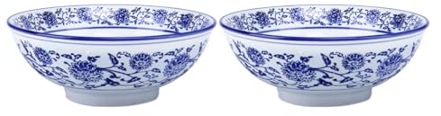 Milisten Set 2 Pezzi Ciotole in Ceramica Blu Bianco 20 Cm, Grandi Ciotole per Zuppa e Ramen Vintage, Insalatiere Adatte per Pasti Caldi e Freddi, Cucina e Buffet