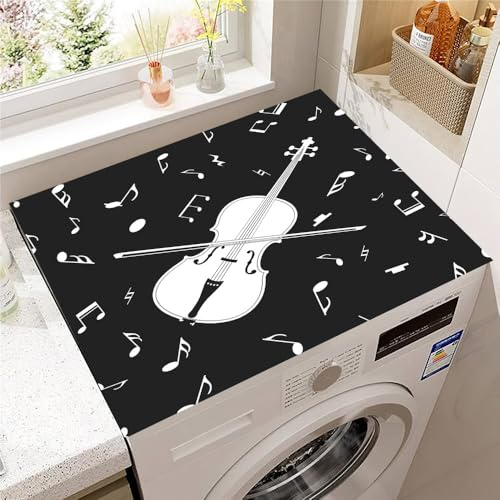Hearda Housse Machine a Laver 3D Violon,Dessus Tapis Lave Linge Antidérapant,Housse de Protection pour Machine à Laver Top,Tapis de Protection pour Dessus Sèche-Linge (Noir Blanc,30x40cm)