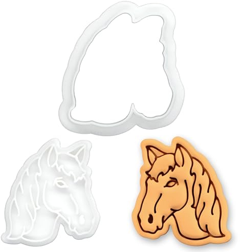 BAKERLOGY Horse Head Mini Cookie Cutter and Stamp Set – Equestrian Fondant Embosser for Pony Party, Riding School & DIY Cupcake Topper, Cake Decorating