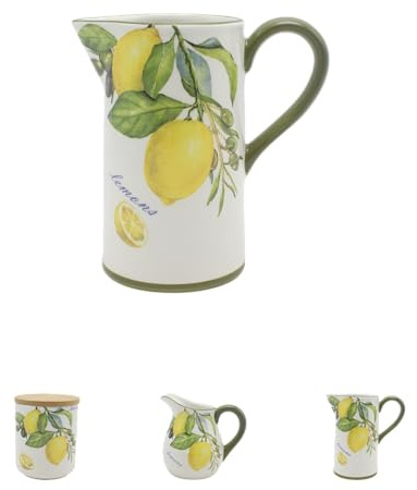 Mediterrane Zitronen-Serie aus Dolomit-Keramik - Edle Krüge & Vorratsdose - Vintage Design Lemons & Olives - Hochwertige Keramik für Küche & Tafel (Krug - 18 x 10,5 x 18,5 cm)