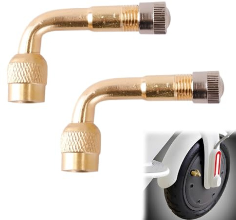 2 Piezas Extensión de Válvula de 90 Grados de Latón, Adaptador de Válvula Angular para Neumáticos, Prolongador de Válvula de Rueda para Coche, Moto, Bicicleta, Scooter y Patinete Eléctrico