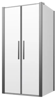 Box doccia 80x80cm con apertura saloon e parete fissa, profili cromati e vetro da 6mm trasparente h195 | Elba