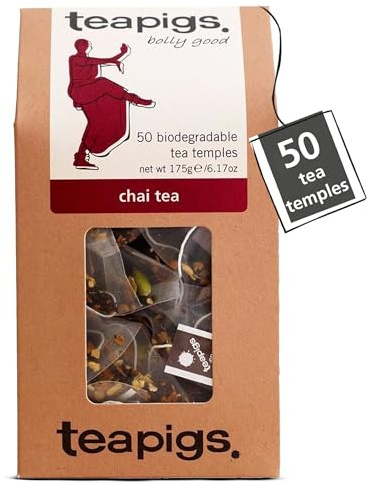 teapigs Masala Chai Spiced Tea, 50 Tea Bags | All Natural, No Nasties, Big Leaves, Big Flavour, Plant-Based Tea Temples, Recyclable Paperboard Pack, 50 Teabag Pack