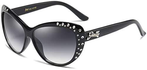 Giselle Söta barn retro kattöga strass solglasögon för tonårstjejer och barn ålder 6-14, Svart, One size fits most