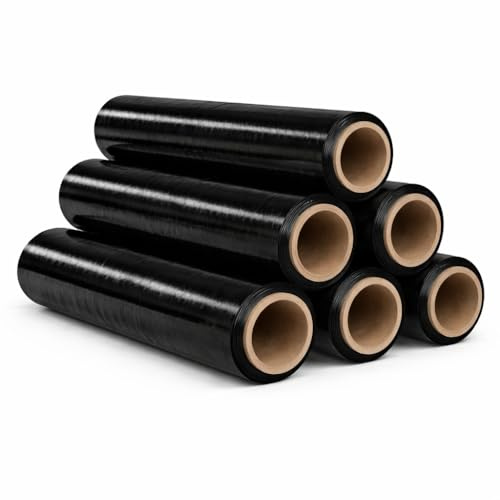 Stretchfolie 1,5kg - 6 Rollen - 170 m x 50 cm - 23 my - Schwarz – Extra Stark & Reißfest – Palettenfolie Wickelfolie für Umzug - Lager & Verpackung - Strechfolienrolle
