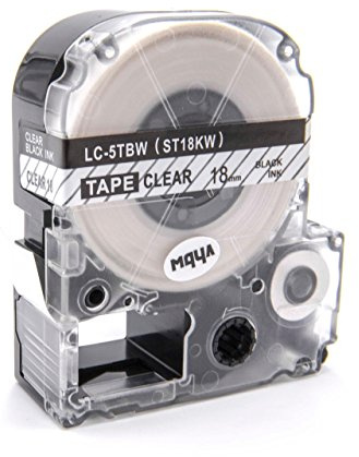 vhbw Schriftband-Kassette kompatibel mit Epson LabelWorks LW-1000P | LW-600P Etiketten-Drucker 8m x 18mm Schwarz auf Transparent