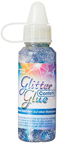 GLOREX Glitterglue Flasche 53ml Confetti, Glitter, Snow Blau/Silber, 2,5 x 2,5 x 10,8 cm