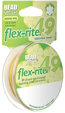 The Beadsmith Flex-Rite Schmuckdraht – 49-adriger, nylonbeschichteter Edelstahldraht, 0,014 (0,35 mm) Durchmesser, Metallic-Gold, 30 ft Spule