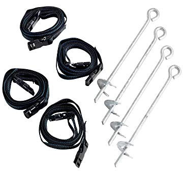 EXIT TOYS Trampolin Verankerungsset - 4 Erdanker und 4 Bänder - Für Ihr Trampolin auf Beinen - Wetterfest - Für zusätzliche Stabilität Ihres Trampolins