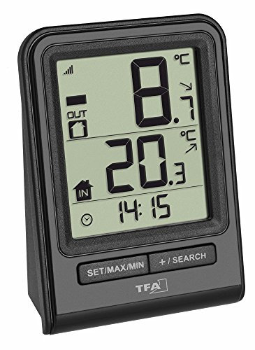 TFA Dostmann Prisma Funk-Thermometer, Außentemperatur, Innentemperatur, Tendenzpfeile, Höchst- und Tiefstwerte, L 67 x B 35 x H 93 mm