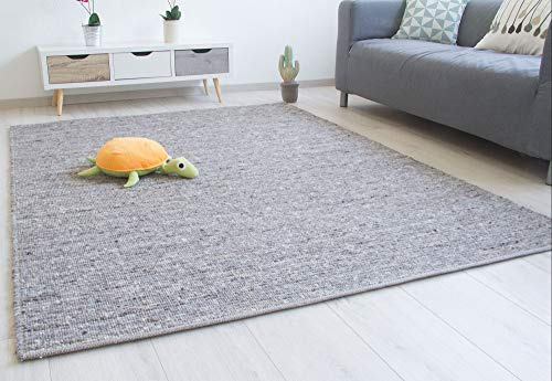 Steffensmeier Handwebteppich Laufenburg | Wolle (Schurwolle), Grau, handgewebt, Größe: 140x200 cm Wohnzimmer und Schlafzimmer