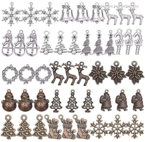 SUNNYCLUE 48 Stücke 16 Stil Weihnachten Charms Anhänger Perlen Legierung Tibetischen Stil Schmuckzubehör Machen Zubehör Gemischt Für DIY Halskette Armband Crafting, Bleifrei Und Cadmium
